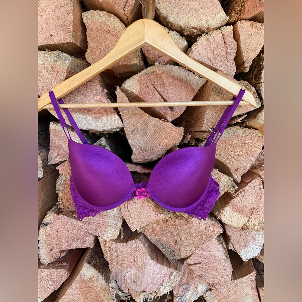 Neon Purple Lace Plunge Bra Size‎ 34C Coquette Y2K